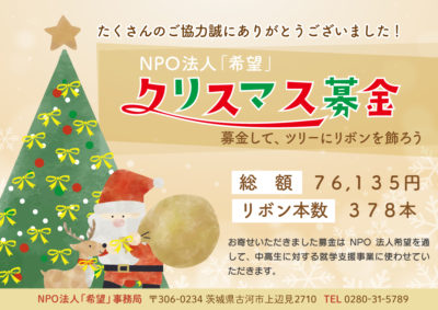 クリスマス募金へのご協力ありがとうございました